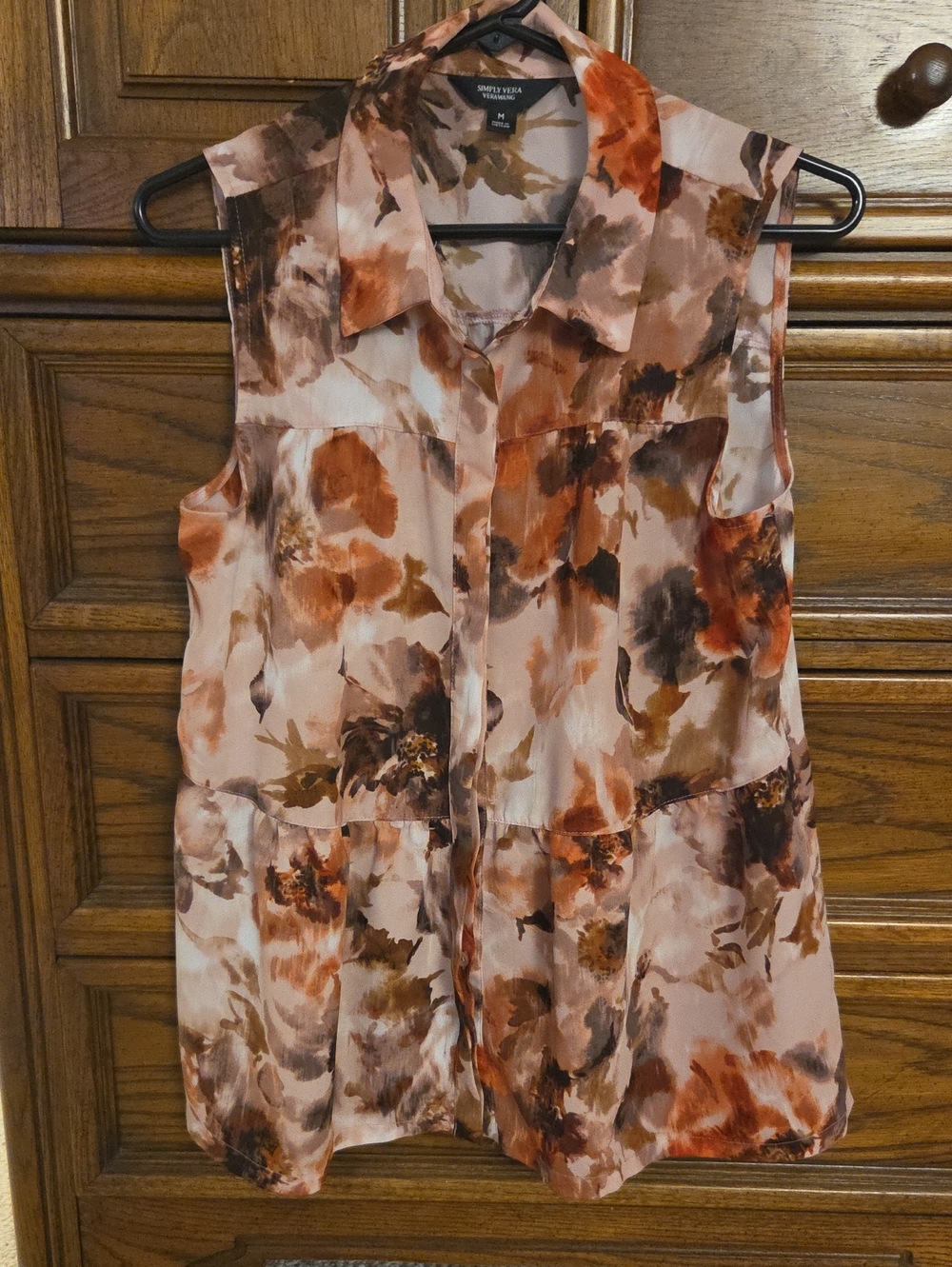 Simply Vera Vera Wang Sleeveless Floral Blouse - Brown/Peach M